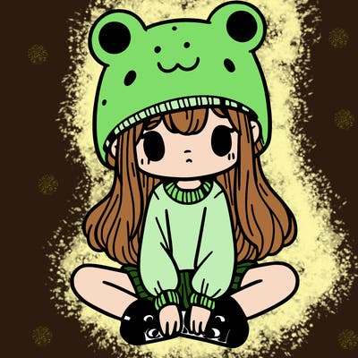 a girl wearing a frog hat and some frog socks