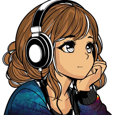 a realistic girl listening to music