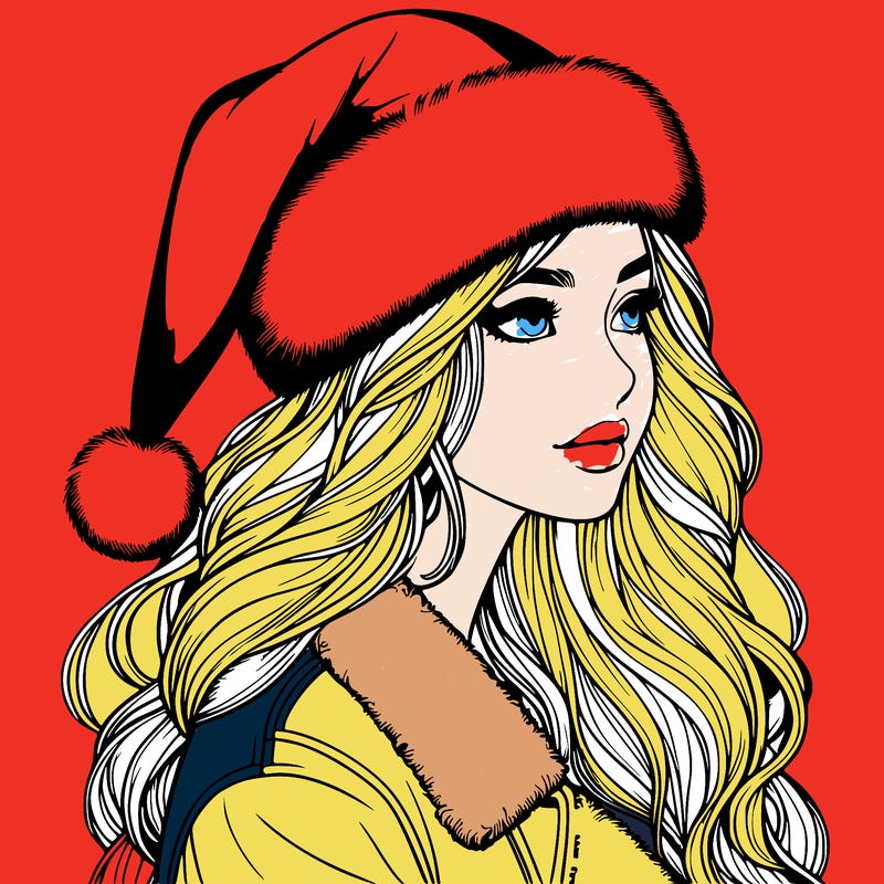 realistic girl in santa hat