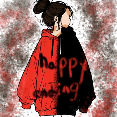 realistic girl with a oversized sweatshirt on and a bun