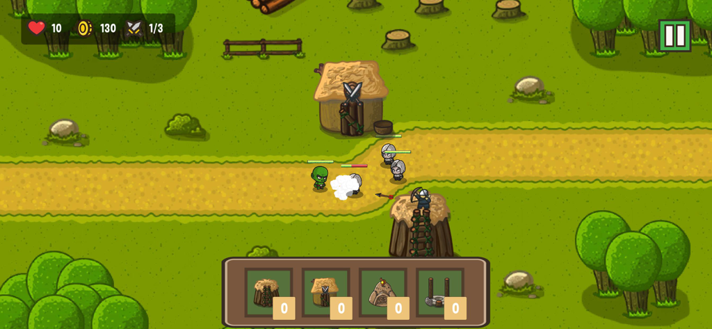 Tower Rush 2D - Tower defense gameplay in Tower Rush 2D showing archer towers and enemies on a path