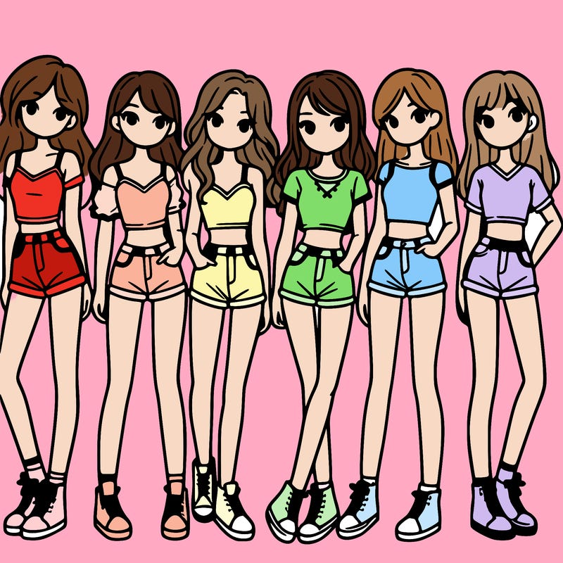 a group of girls wearing crop tops and shorts