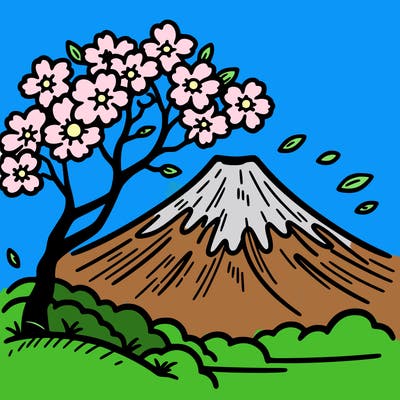 mount fuji with a cherry tree