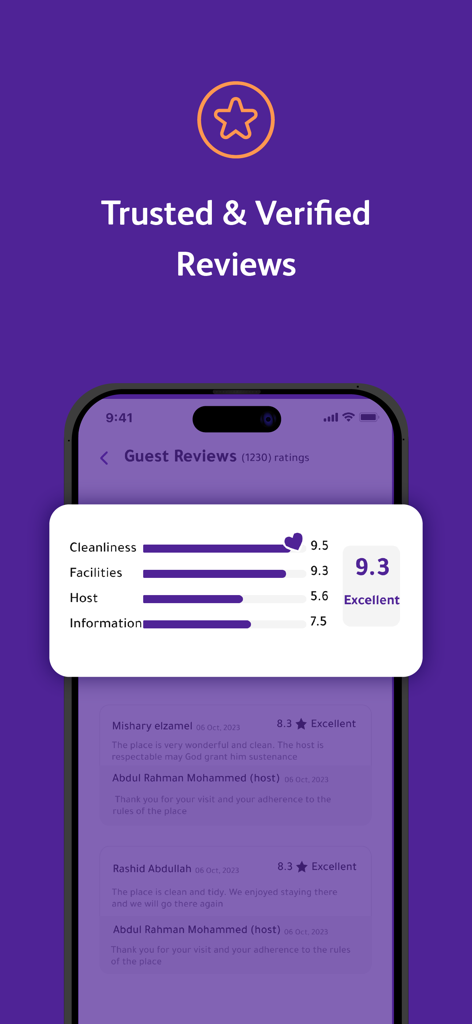 Gathern جاذر إن - Gathern app screen displaying guest reviews and verified ratings for vacation rentals in Saudi Arabia