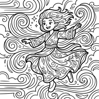 Capture the energy of the Mistral wind with this delightful coloring page, designed especially for kids. Young artists will love bringing this cheerful, swirling scene to life with their favorite colors.