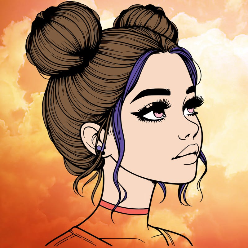 realistic girl with buns on the top of her head