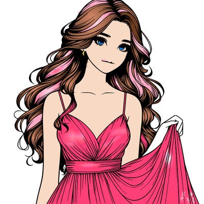 realistic girl in flowy silky prom dress