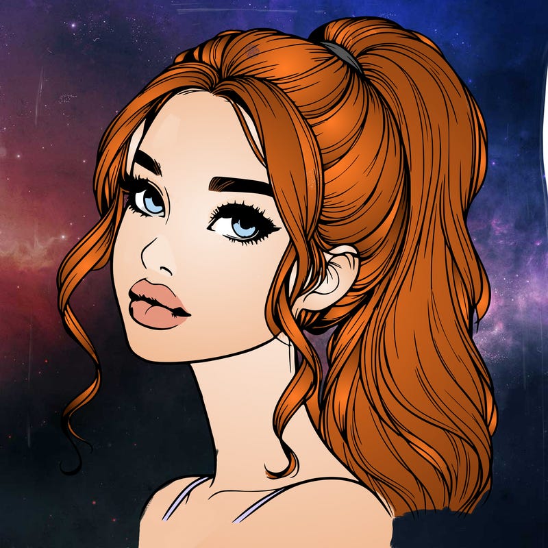 realistic girl with a ponytail on her hair and lips