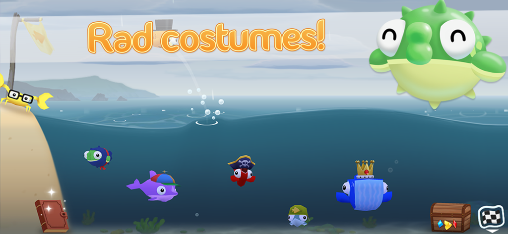 Fish Out Of Water! - Various fish characters wearing a crown pirate hat and other fun costumes in an ocean setting.