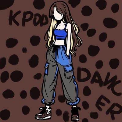 girl in baggy pants crop top and long hair