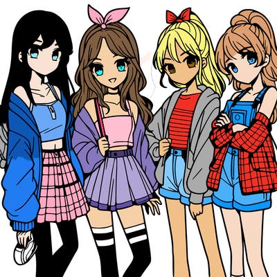 teen manga girls group of 4