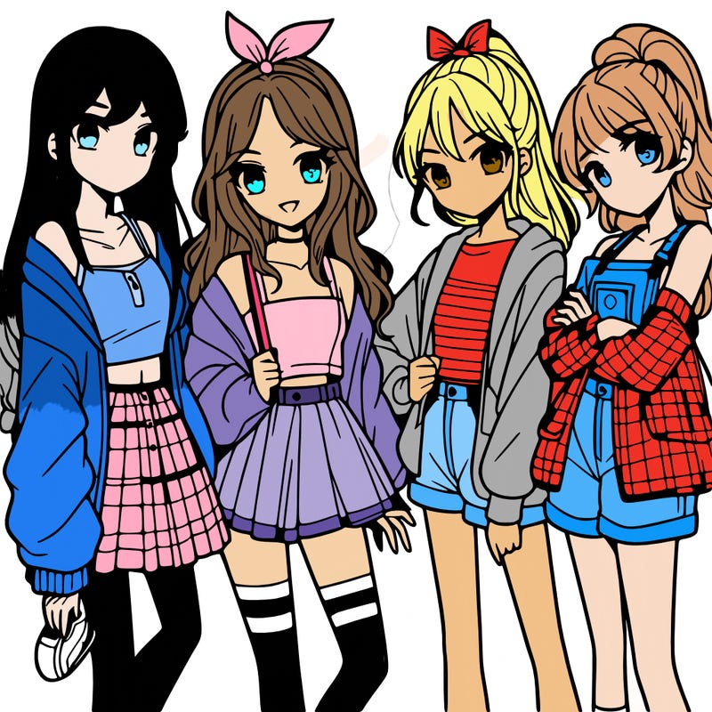 teen manga girls group of 4