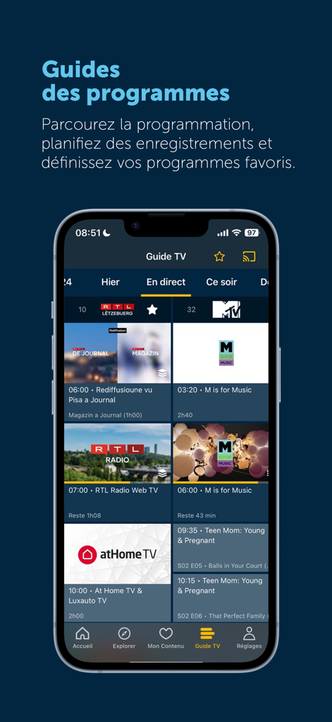 POP TV Go - POP TV Go app interface showing the live TV program guide on a mobile device