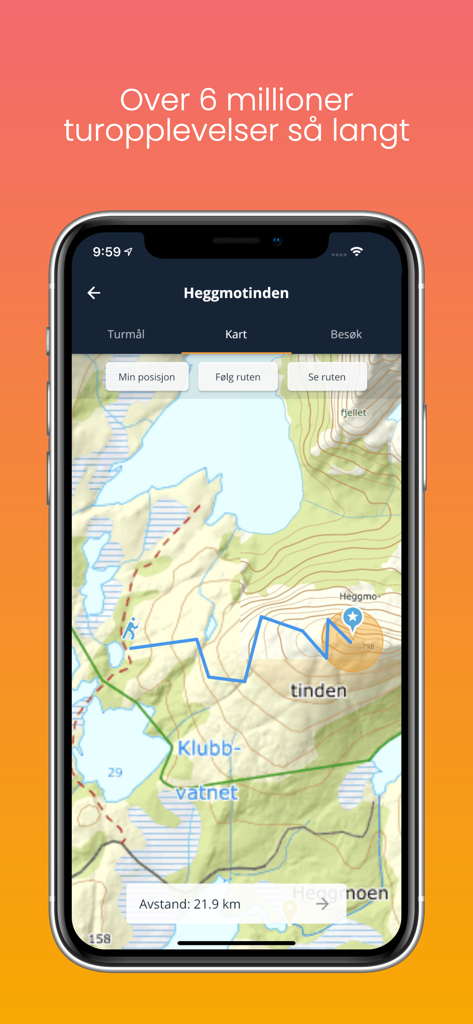 Trimpoeng - Trimpoeng app interface showing a topographic map with a hiking route