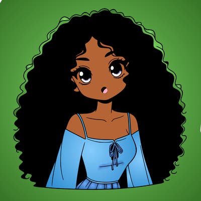 a black anime girl with long afro hair