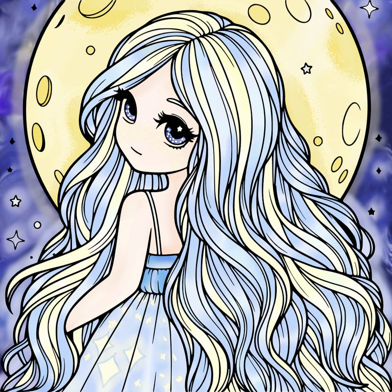 girl with long hair on the moon realistic