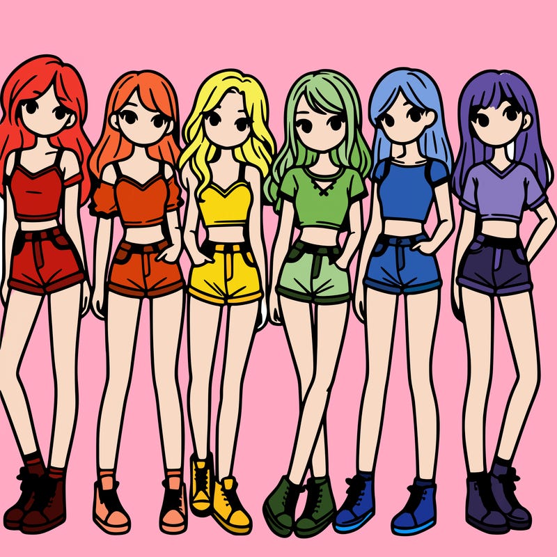 a group of girls wearing crop tops and shorts