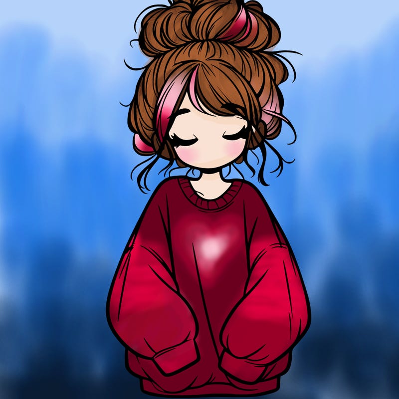 girl with baggy sweatshirt and messy bun