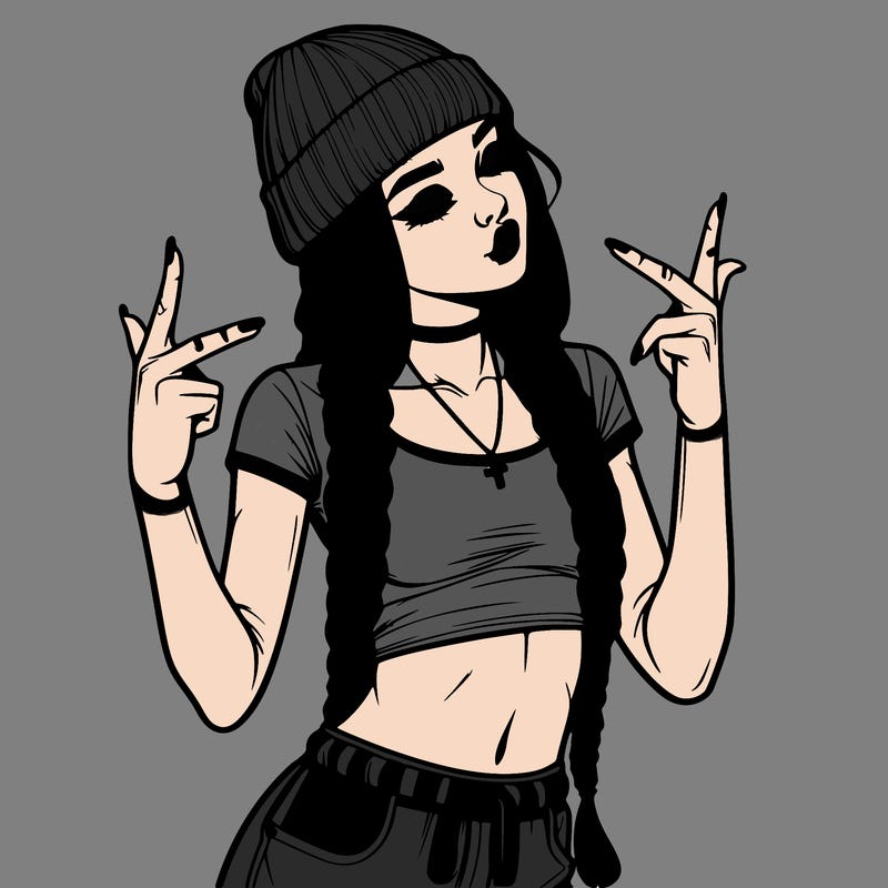 realistic teenage girl with braids and a beanie and crop top doing 🫶🏼