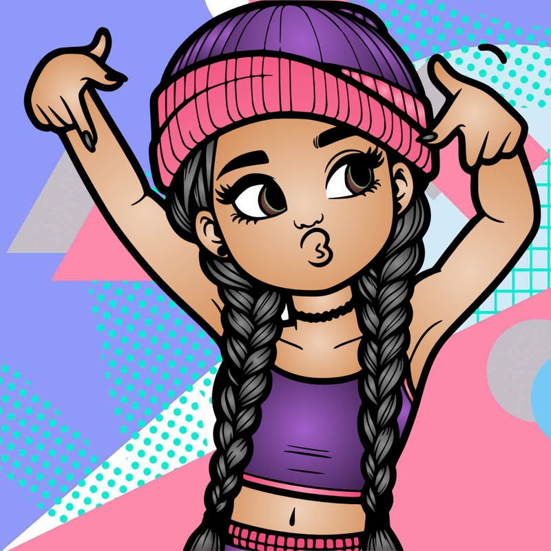 realistic teenage girl with braids and a beanie and crop top doing 🫶🏼