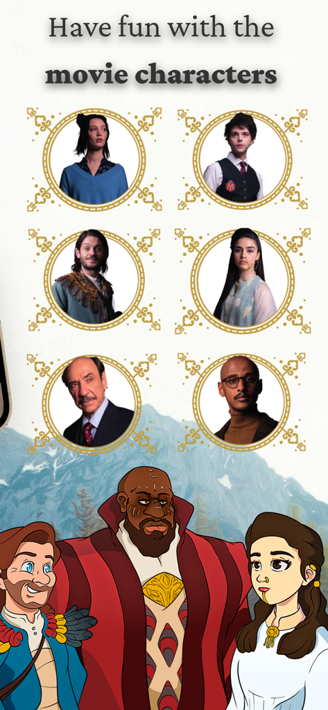 A menu showing real actors from the Magic Flute movie alongside their animated character counterparts from the game