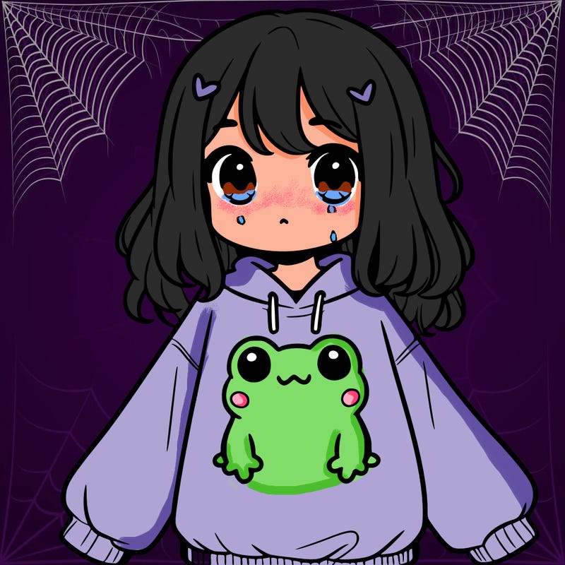 girl wearing frogging sweatshirt