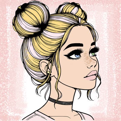 realistic girl with buns on the top of her head