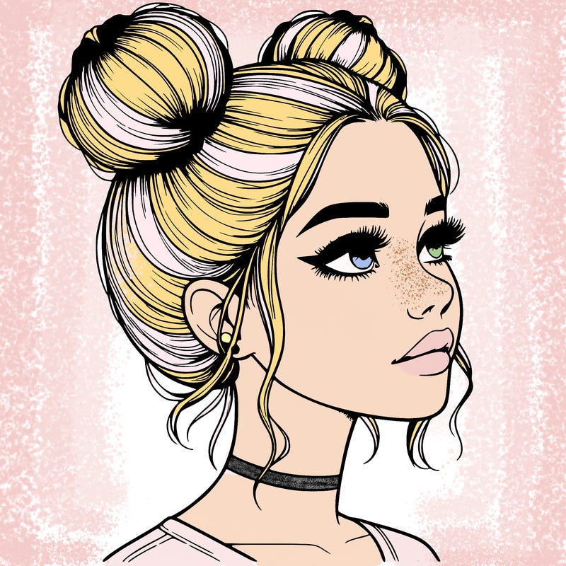realistic girl with buns on the top of her head
