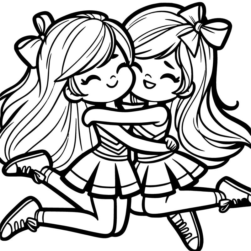 two cheerleaders hugging