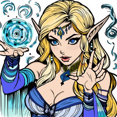 realistic scary beautiful elf sorceress casting spell