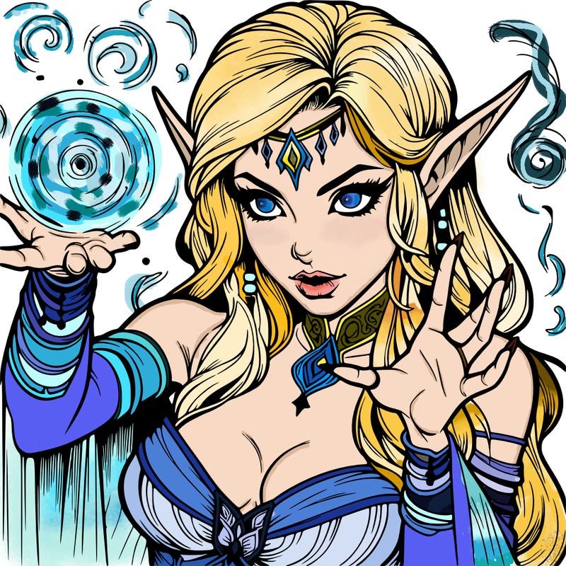 realistic scary beautiful elf sorceress casting spell
