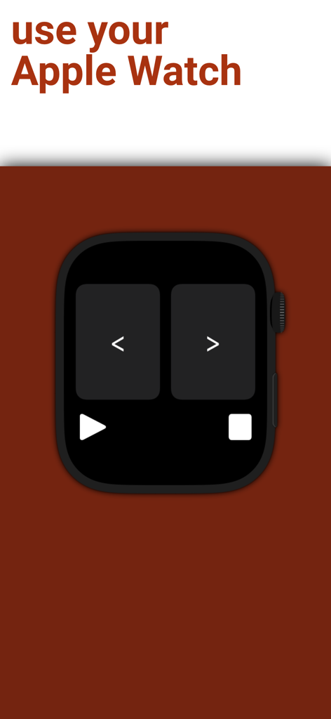 Interfaz de la aplicación PPTControl en un Apple Watch que muestra los botones de navegación de diapositivas anterior y siguiente