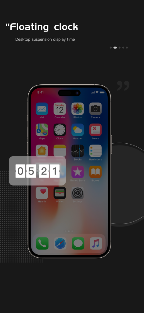 Flip Clock Digital Widgets - Un widget de reloj flip flotante mostrado sobre los iconos de la pantalla de inicio de un iPhone