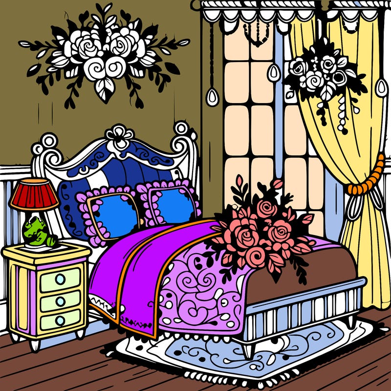 a beautiful room with flowers on the bed