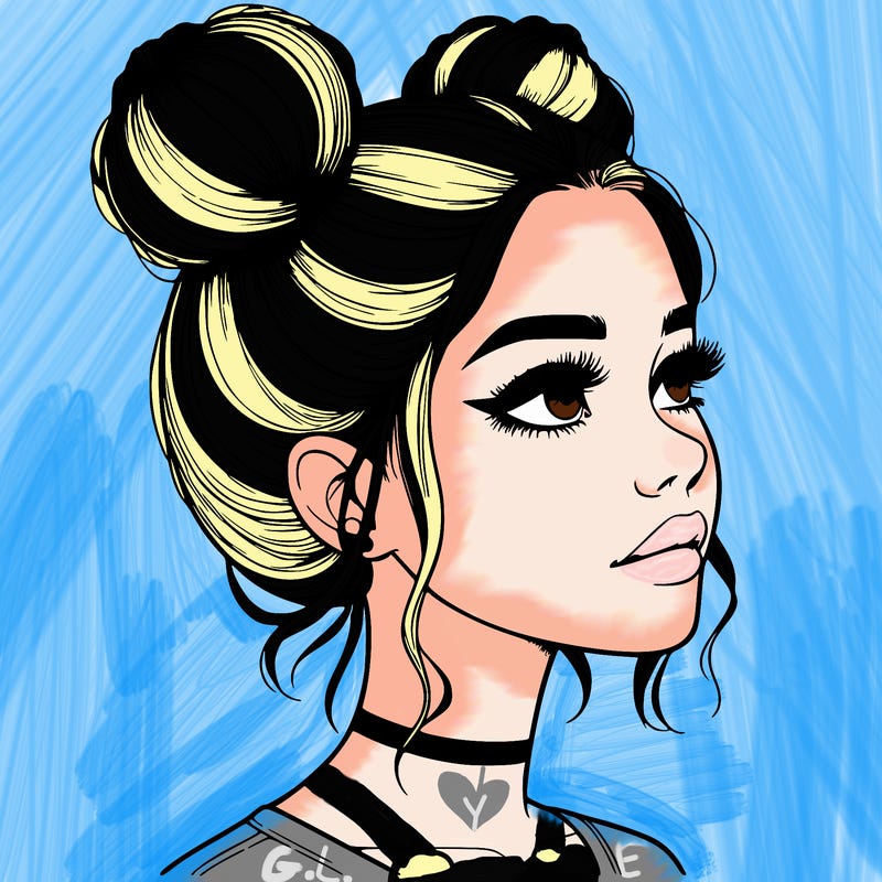 realistic girl with buns on the top of her head