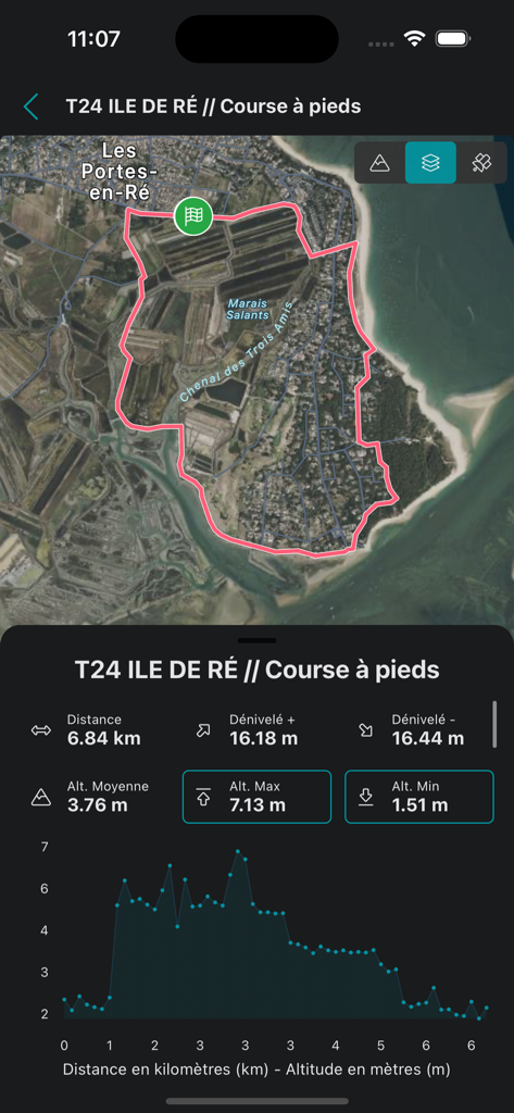 Runify - Runify app screen showing a running route on a map with distance and elevation profile graph