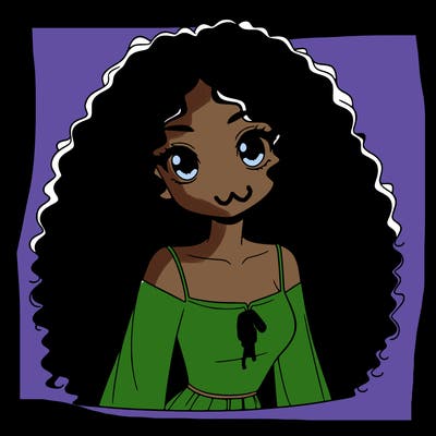a black anime girl with long afro hair