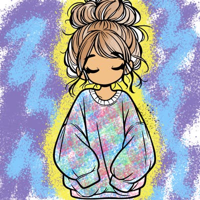 girl with baggy sweatshirt and messy bun
