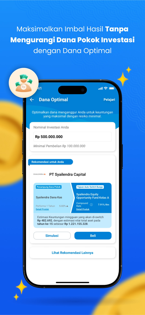 FUNDtastic - Pantalla de la aplicación FUNDtastic que muestra la función de inversión Dana Optimal y recomendaciones de fondos personalizadas