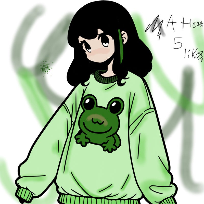 girl wearing frogging sweatshirt