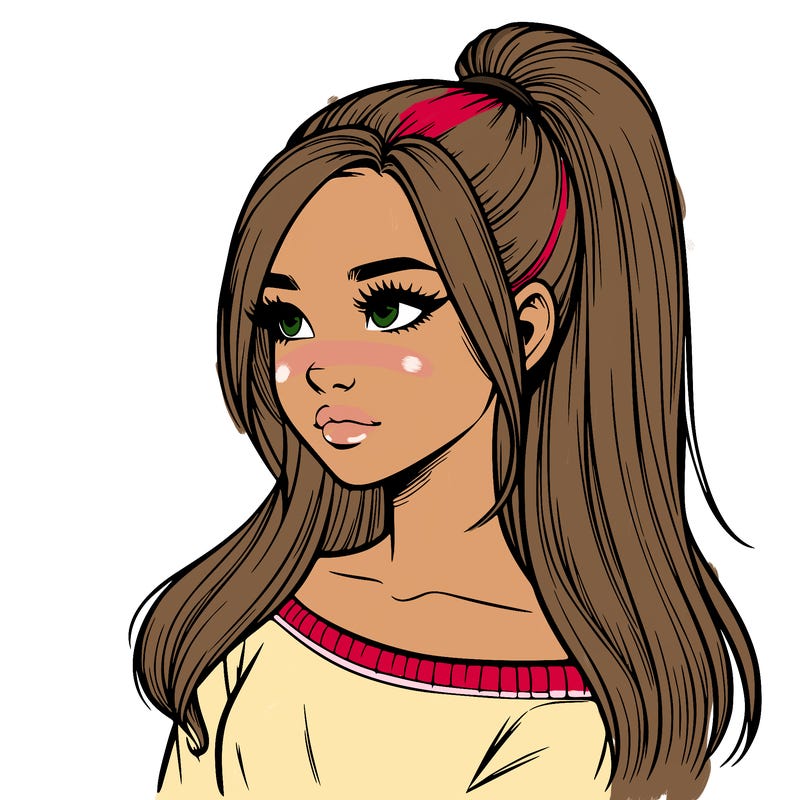 realistic girl with a high ponytail