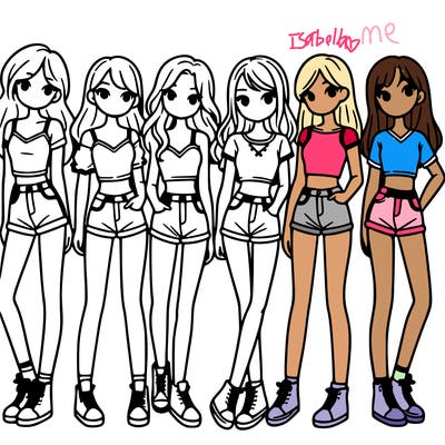 a group of girls wearing crop tops and shorts