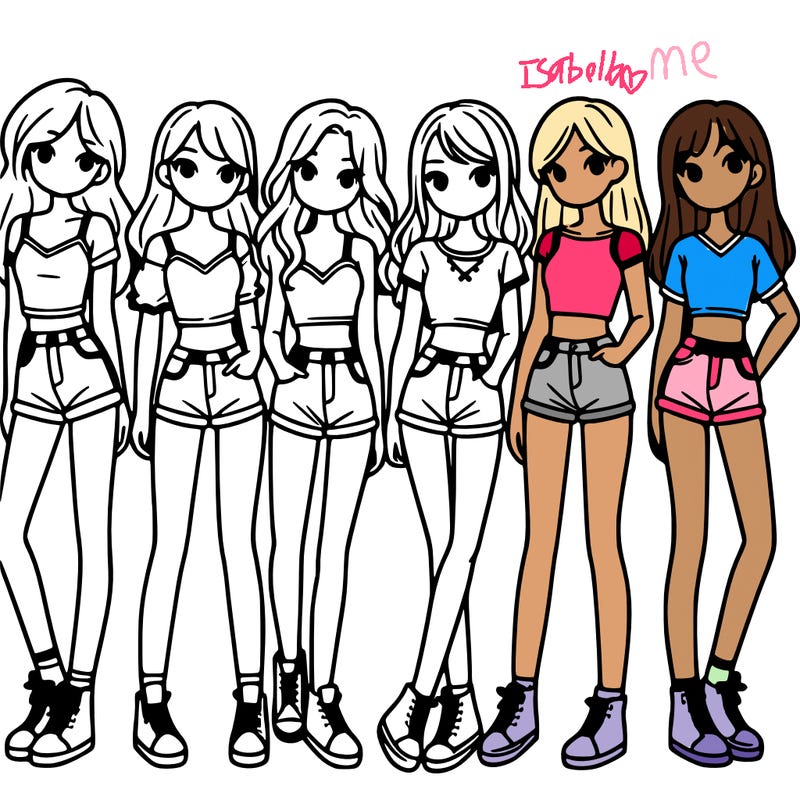 a group of girls wearing crop tops and shorts