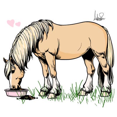 realistic horse standing eating