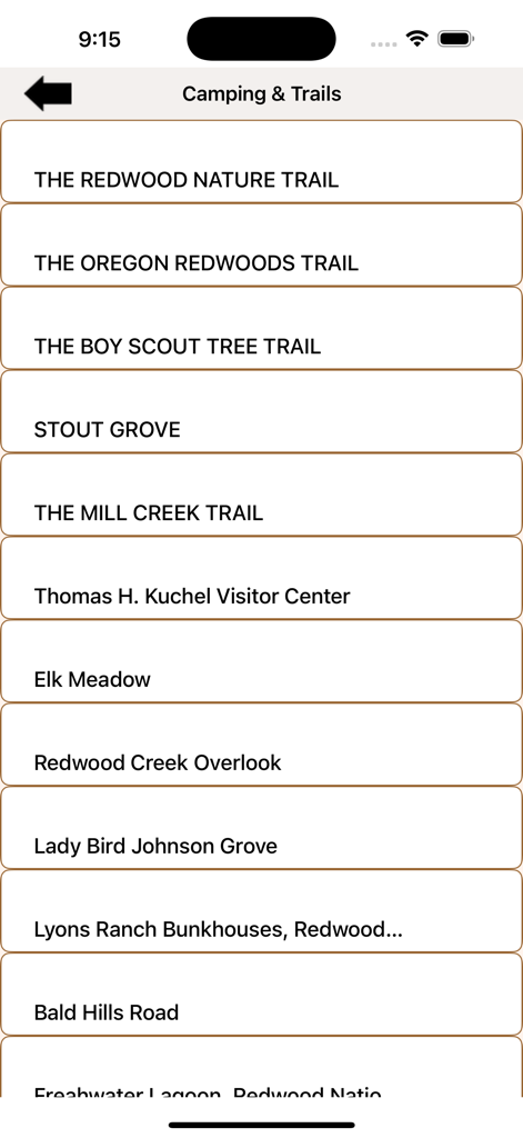 Redwood = National Park - A list of hiking trails and points of interest in Redwood National Park