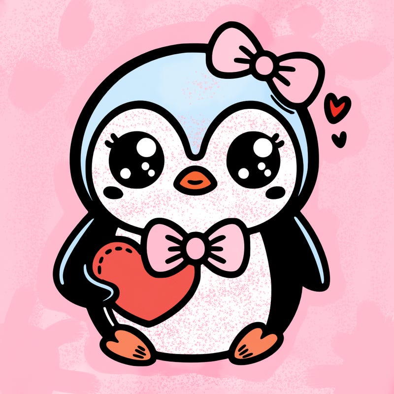 cute penguin with bow tie holding heart