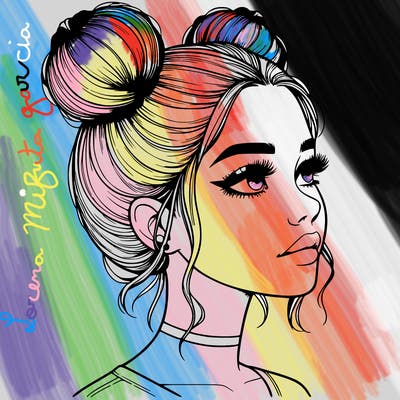 realistic girl with buns on the top of her head