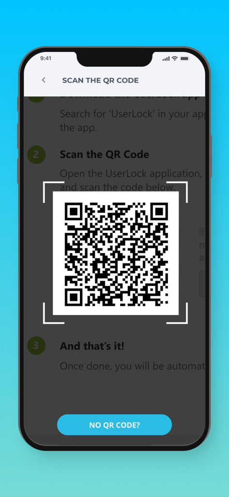 UserLock Push - Tela do celular UserLock Push mostrando a etapa de digitalização do código QR para registro de conta