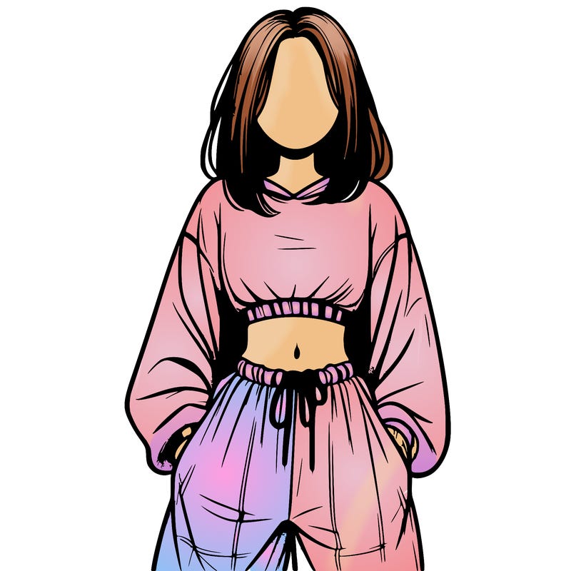 realistic girl faceless with baggy pants and a crop top