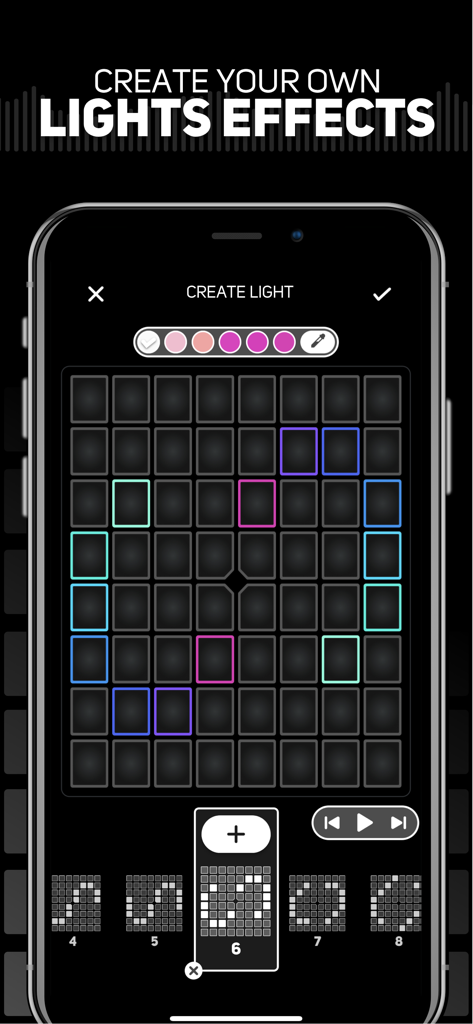 Custom light effect creator interface in the Super Pads Lights DJ app
